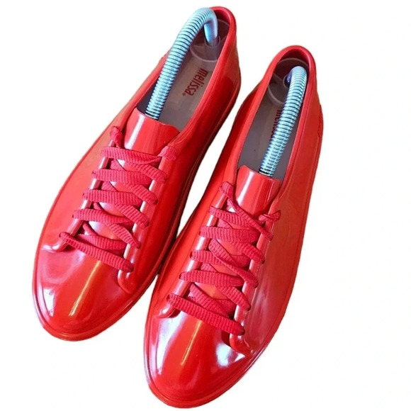 Melissa Women's Jelly PVC Lace  up Low Top Red Sneakers Shoes Size 8. - Picture 6 of 16